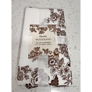 Spode Woodland Set of 4 Napkins Brown Floral White 19x19 Polyester NWT